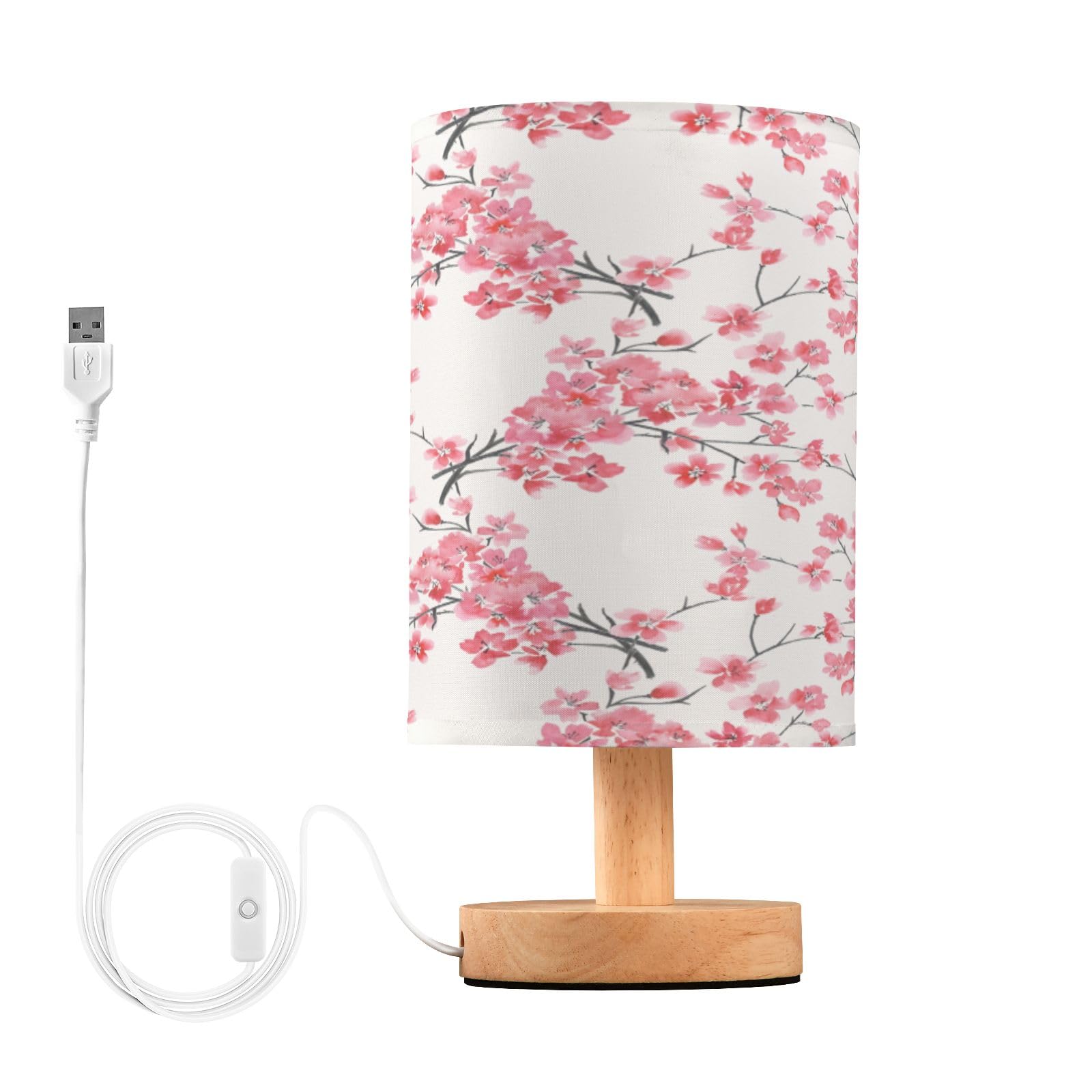 Mnsruu Small Table Lamp for Bedroom Watercolor Branches of Cherry Blossoms Table Lamp Nightstand Lamp for Livingroom Office Reading Working Table Desk