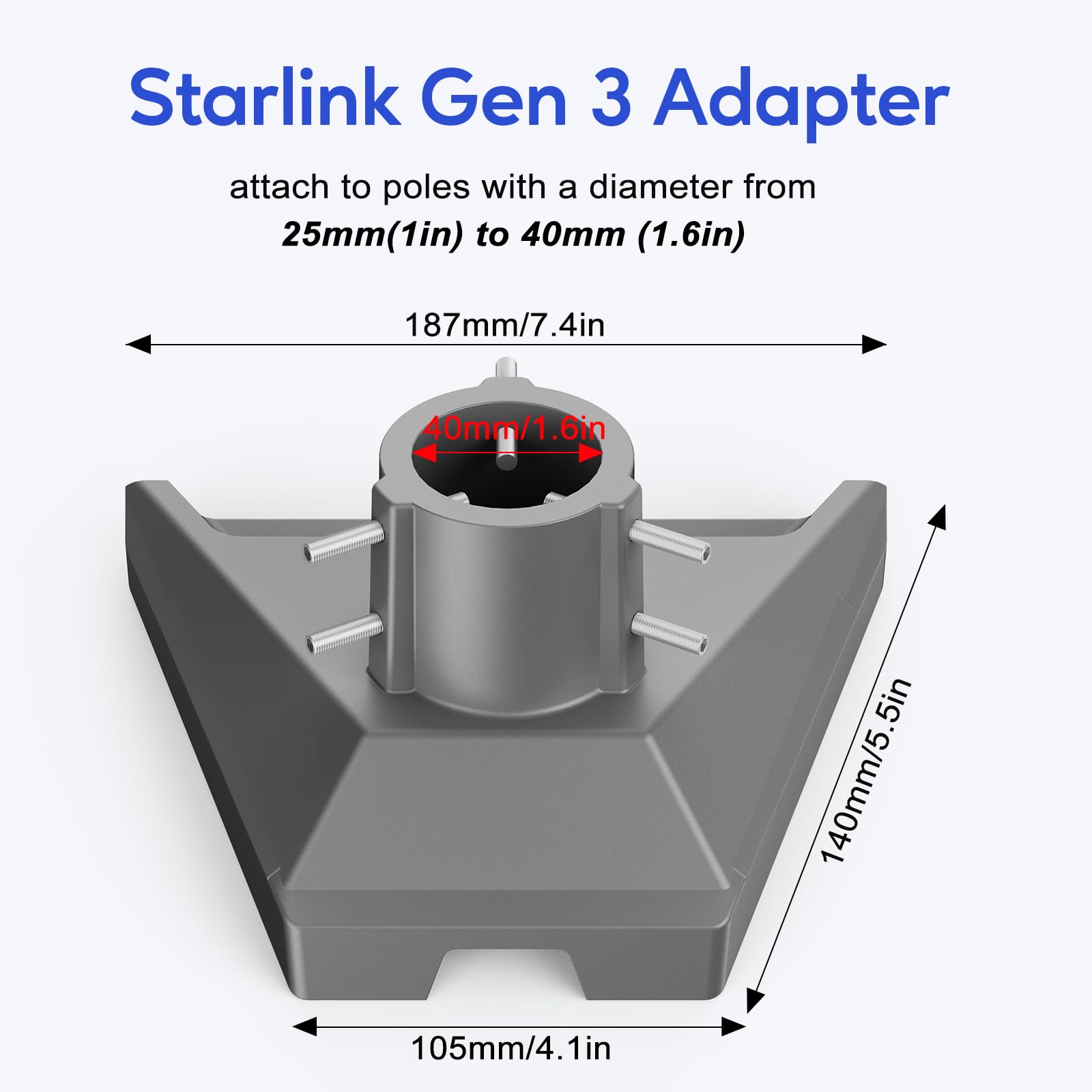Starlink Gen 3 Pipe Adapter, Starlink Gen 3 Mount