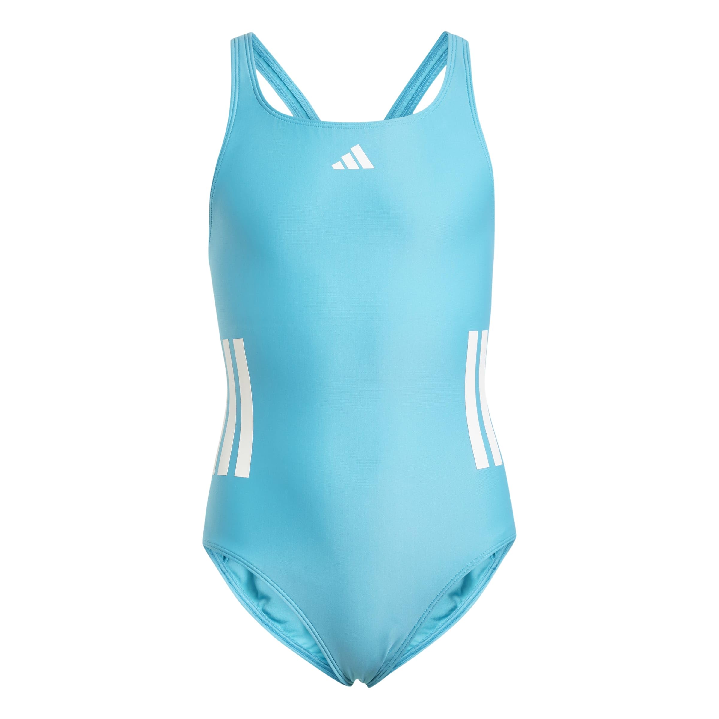 adidas Girl's 3-Stripes C-Back Swimsuit, Lucid Cyan/White, 14-15 Years