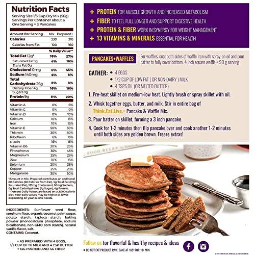 Think Eat Live Pancake & Waffle Mix Made From Sunflower Seed Flour - Gluten Free, Low Carb, High Protein & Fiber, Nut & Allergen Free, Diabetic & Vegan Friendly Breakfast Packed With Vitamins (4 Pack) #TOP2