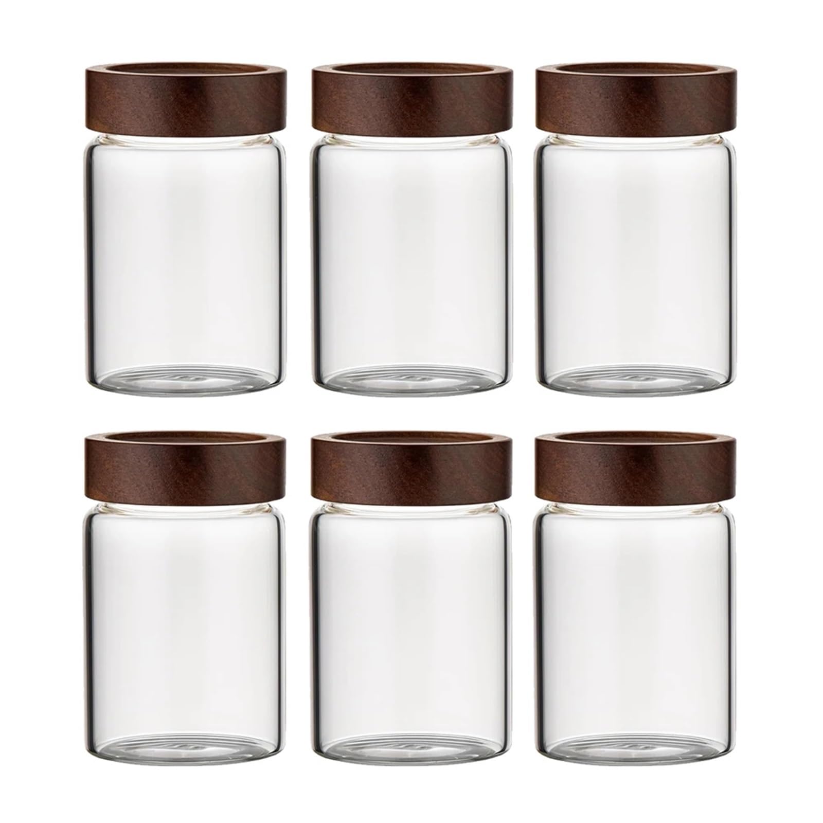 VorratsgläSer Glas mit luftdichtem Verschluss und Holzdeckel, Gewürzbehälter for Lebensmittel(6Pcs)