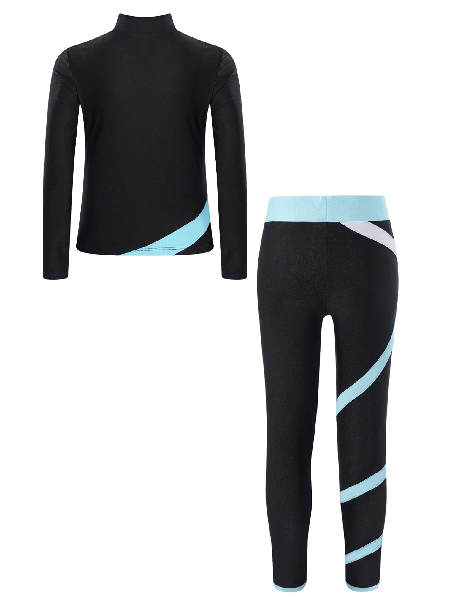 Freebily Kinder Trainingsanzüg Mädchen Eiskunstlauf Anzug Jacke Leggings Set Mit Strass-Stern Und Patchwork Eislaufen Sport Sweatsuit Tanzanzug Hellblau 170