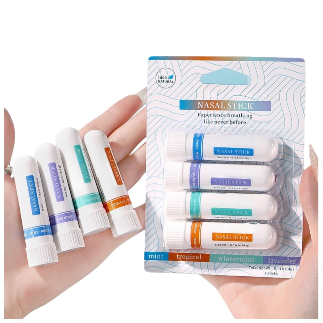 Photo 1 of 4 Pack Relieving Nasal Congestion Nasal Stick Inhaler Set, Memory Booster Herbal Diffuser, Portable Anti-Aging Nasal Stick Ideal for Women Men Congestion Enjoy Inhalation Fresh Air