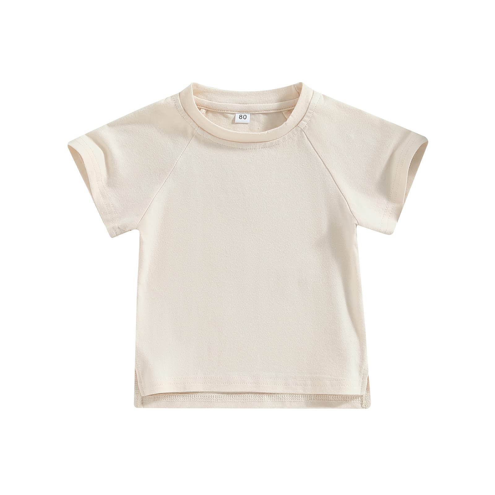 Unisex Toddler Baby Boy Girl Solid Cotton Tee Shirt Short Sleeve Crewneck Basic Layering T-Shirt Casual Blouse Tops (Beige, 3-4 Years)
