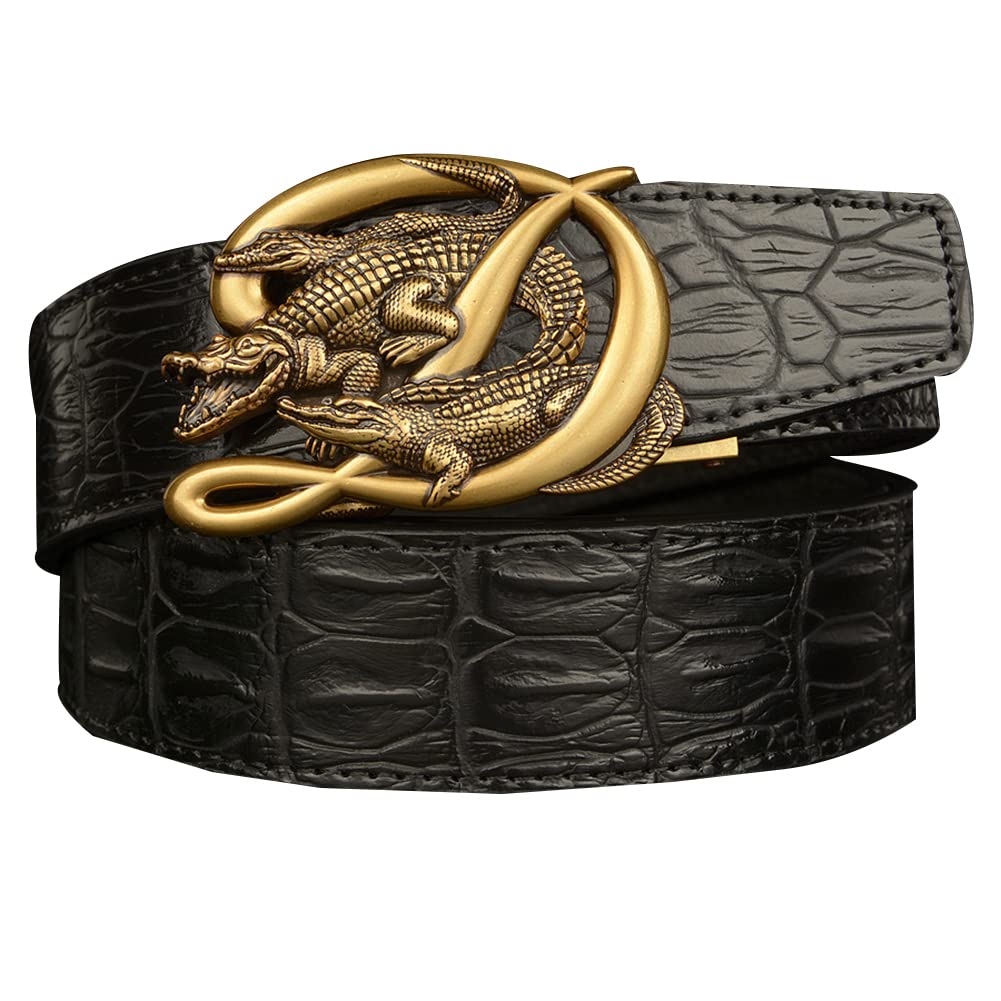BDAYEK Men's Belt Men'S Genuine Leather Ratchet Belt, Adjustable Trim Cowhide Crocodile Automatic Buckle 115Cm 45Inch