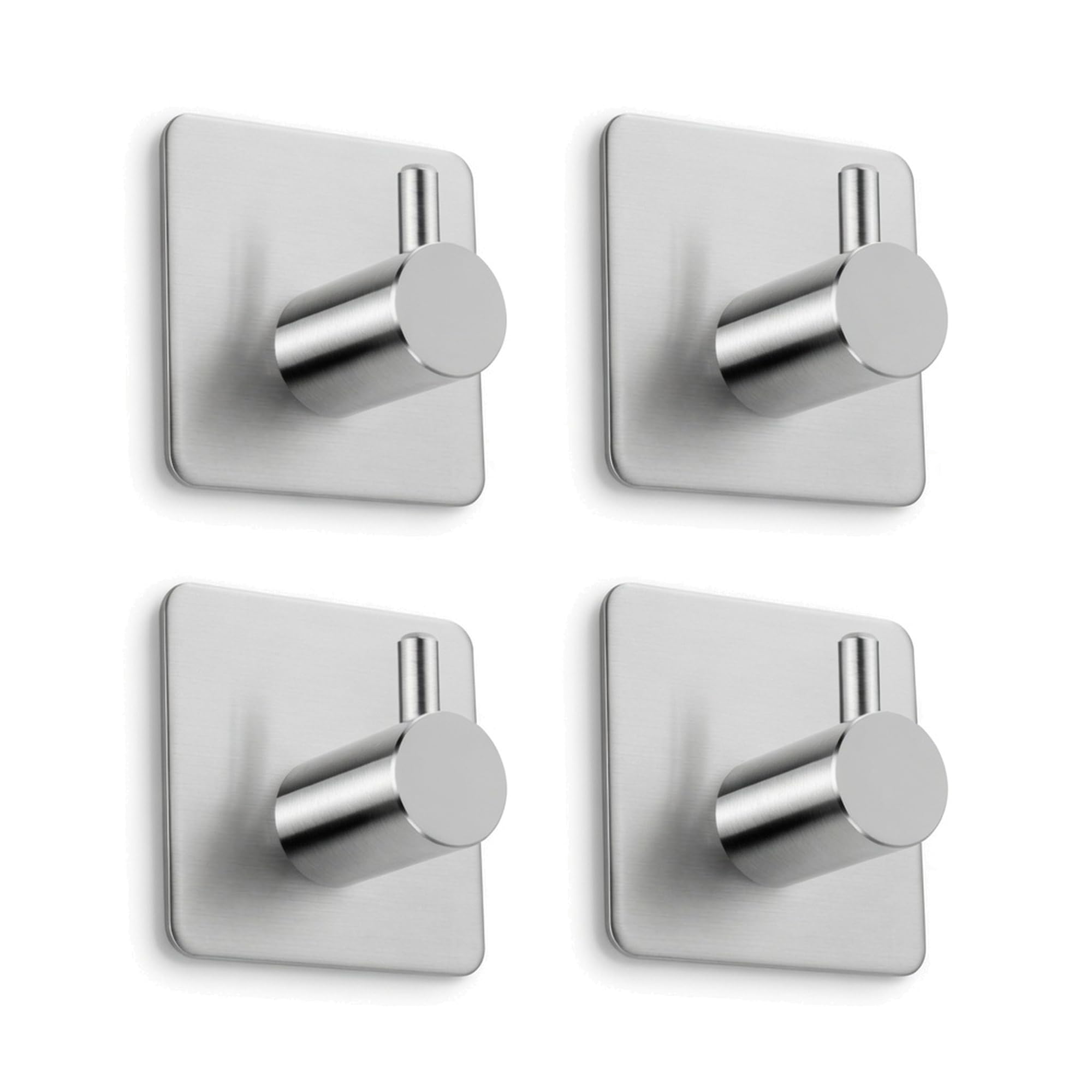 4 Pack Silver Self Adhesive Wall Hooks Brushed Stainless Steel