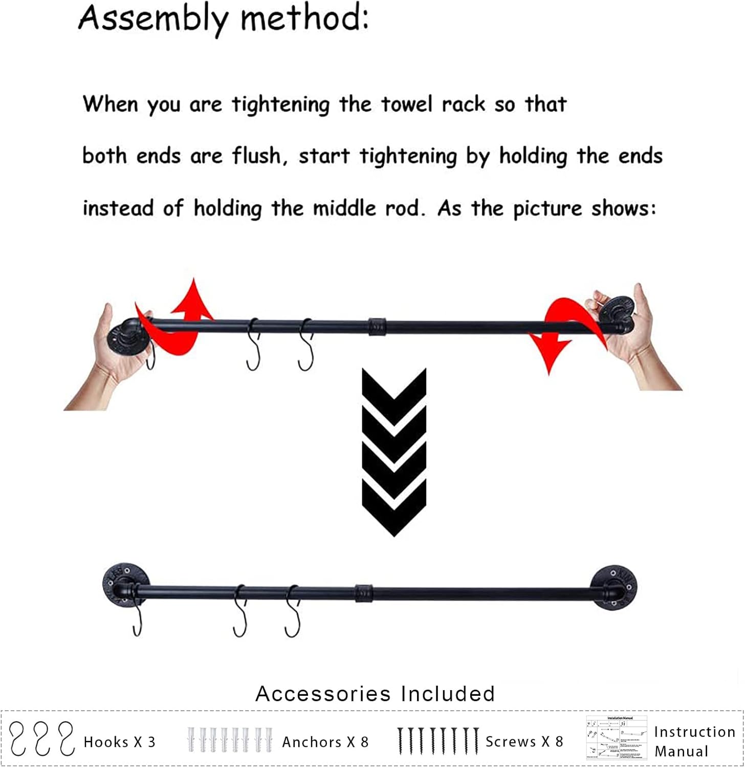 Industrial Black Pipe Towel Bar, 33.4 Inch Long Bath Towel Rack, Wall Mounted Heavy Duty Thicken Bathroom Hardware Towel Holder Organizer, Rustic Towel Rails