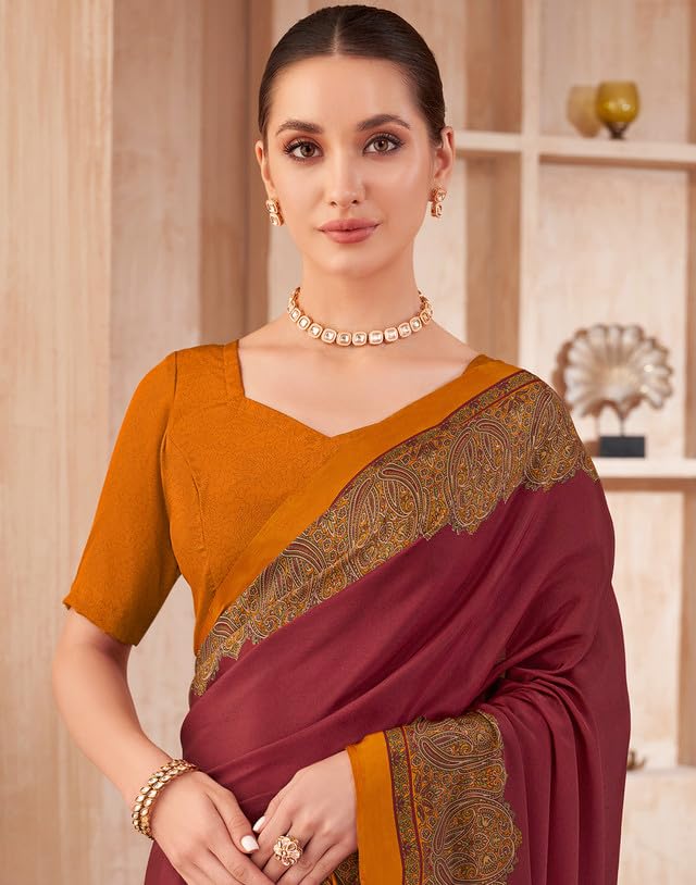 Image of SIRIL Women's Crepe Silk Printed Saree with Unstitched Blouse Piece