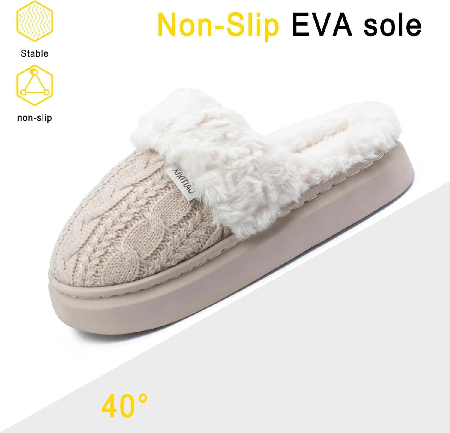 Plush Knit Women's Slippers - Warm Fuzzy Fleece Lining Slippers for Women, Non-Slip Sole Fluffy Memory Foam Slip-On Scuff House Slides Shoes for Indoor & Outdoor, Odor Resistant Bedroom - Image 6