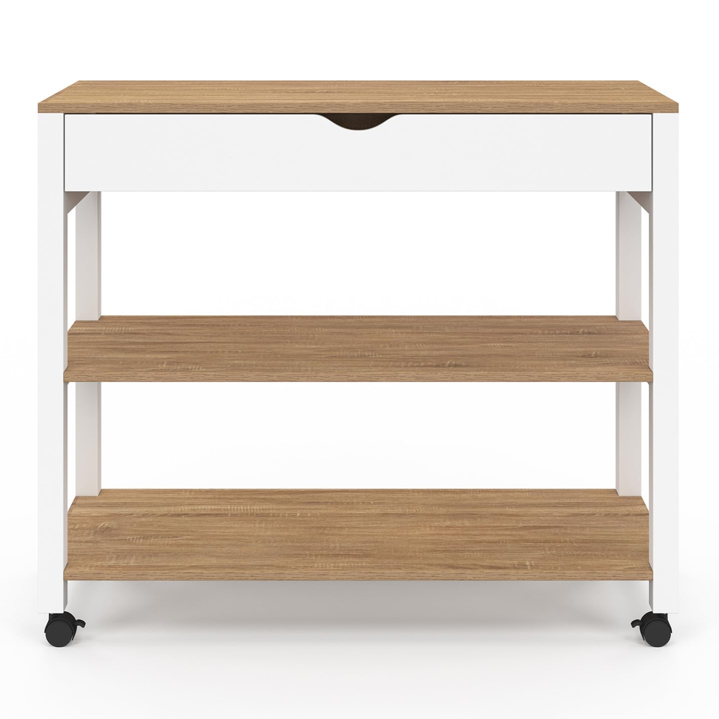 IDMarket – Carro de cocina PENH XXL con cajón y encimera blanca, bandejas estilo haya, 100 CM de largo
