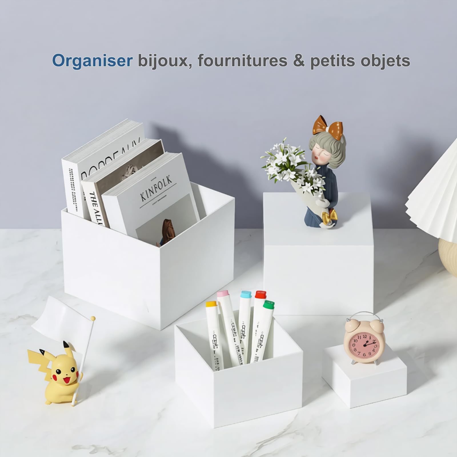 FUSHITON 6 Pièces Socles à Desserts en Plastique Blanc, Socles de Présentation pour Buffet - Cubes de Présentation 5 Faces Empilables pour Pâtisserie, Décoration, Boutique (6 Tailles Différentes)