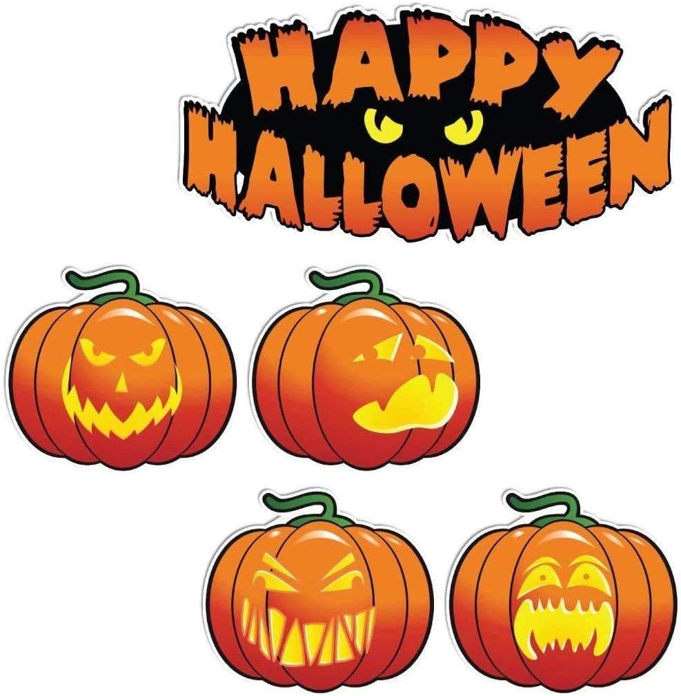 VictoryStore Yard Sign Outdoor Lawn Decorations: Happy Halloween Scary Pumpkins Halloween Decorations Outdoor 5 Piece Set w/11 Short Stakes