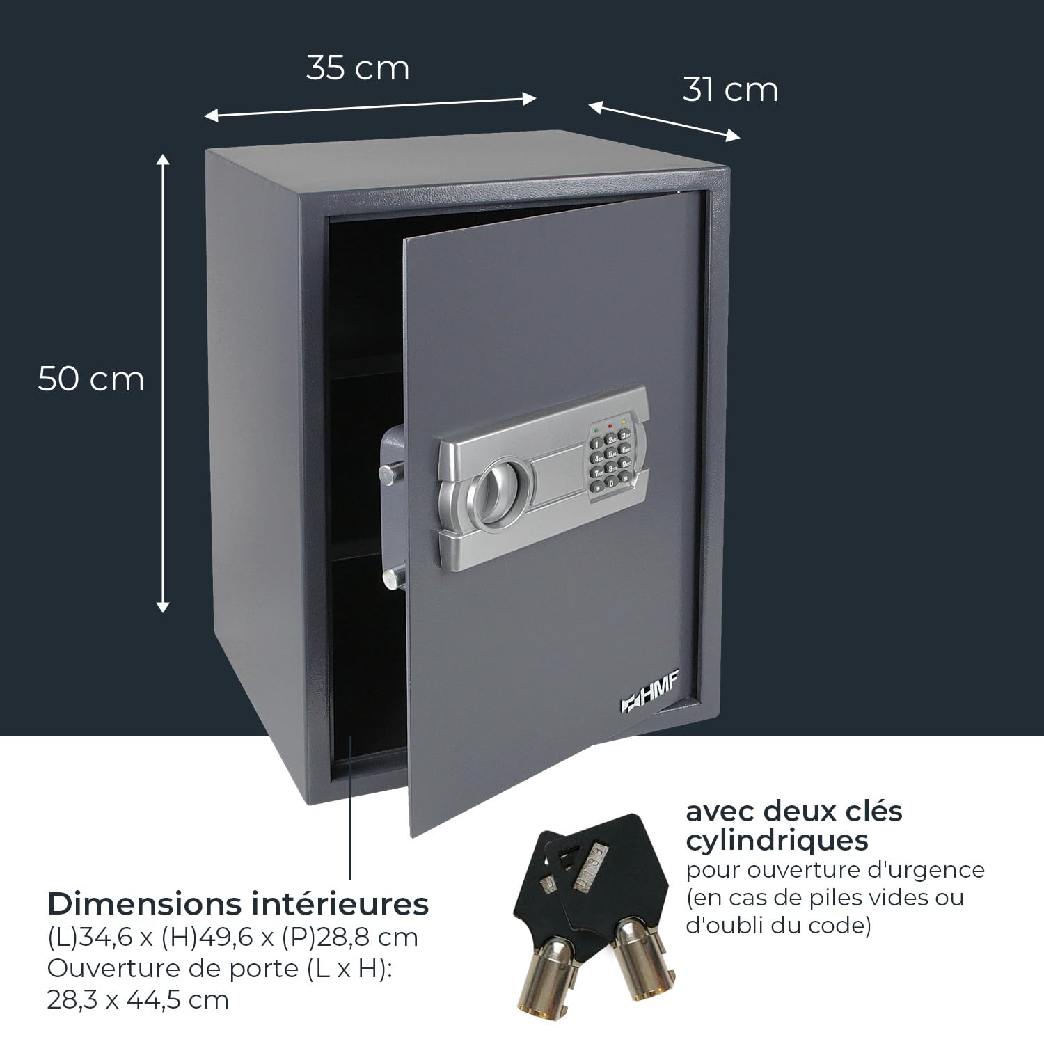 HMF 4612512 Coffre-fort, coffre-fort à poser avec serrure électronique, 50 x 35 x 31 cm, anthracite