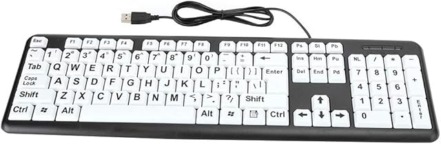 Large Print Computer Keyboard, 104 Keys USB Wired(1.35m/53.1in) PC Laptop External Keyboard, Elderly Visually Impaired Keyboard for Old People (White)