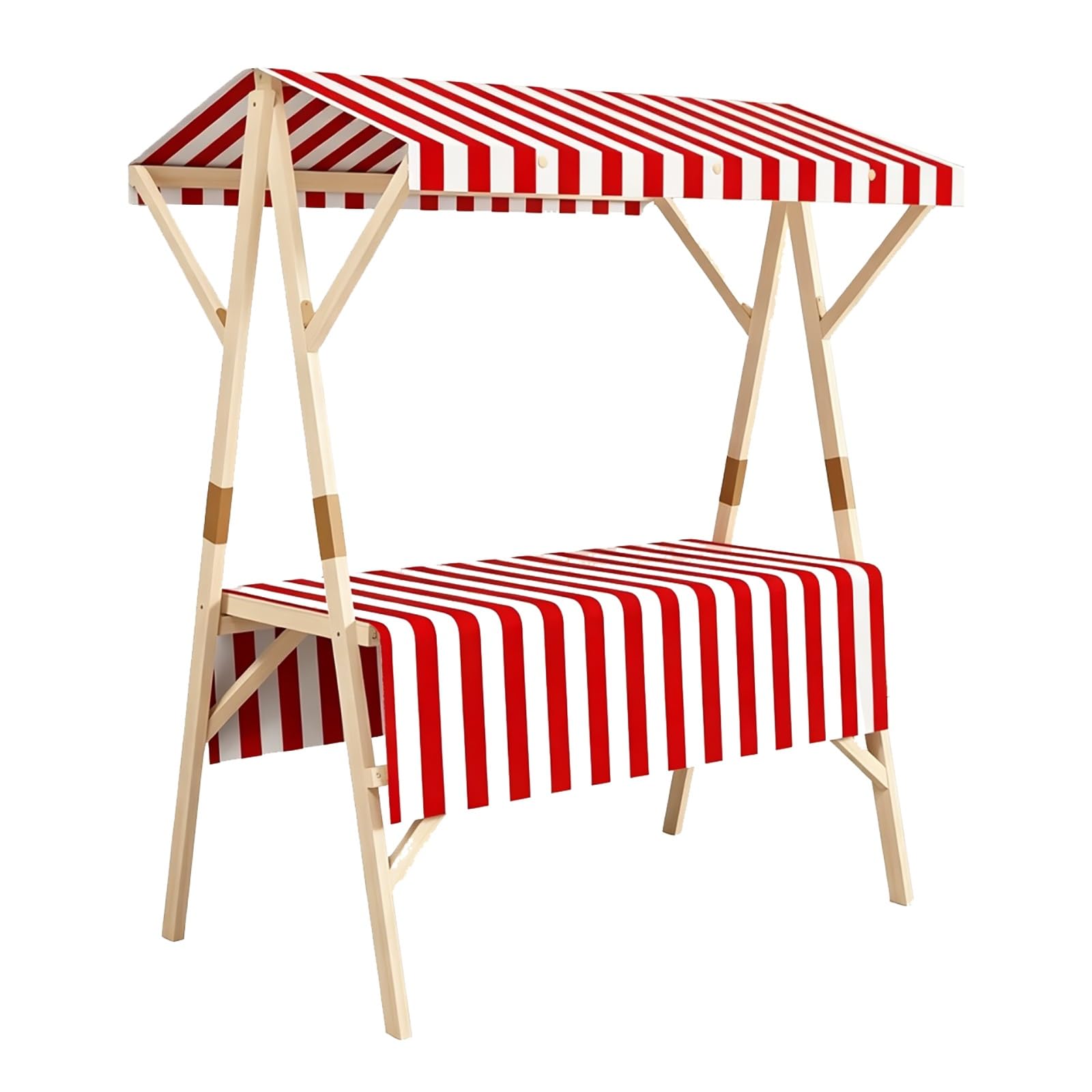 CMYAOYC Outdoor Vending Stand with Striped Awning, Foldable Wooden Vendor Cart, Farmers Market Booth, Portable Vendor's Stall Food Display Stand(Red,120cm)