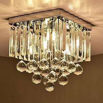 CRYSTA WORLD K9 Crystal Chandelier Modern Light Fixture 49 Strings (Warm White) (Design 1) 35 cm Square Size(AC/DC)
