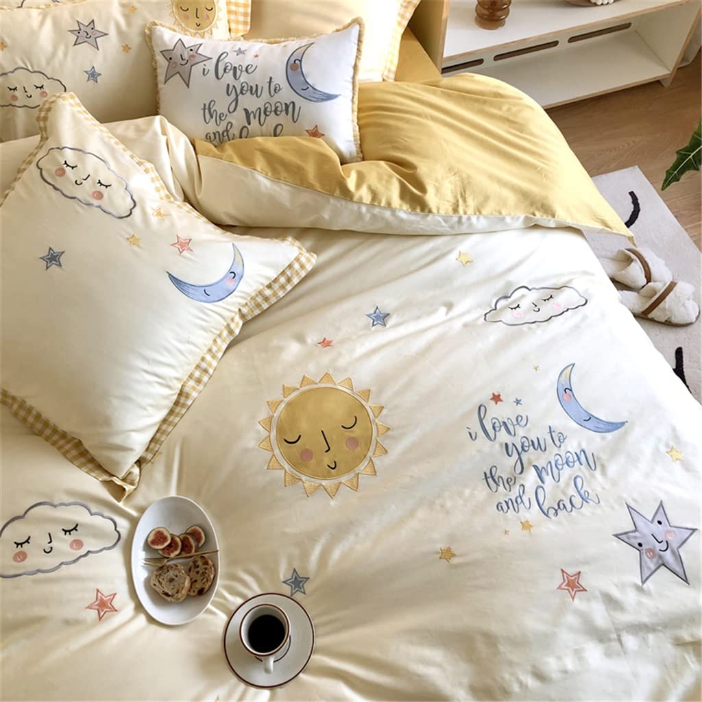 星と月の刺繍 クイーンカバーセット 星と月の刺繍 クイーンカバー