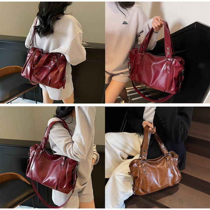 Bolso de Mano con Bandolera para Mujer en Cuero PU Bolsos Totes Bolso de Hombro Bolsos Bandolera Hobo Bolso de señora para Damas Bolso de Bandolera Mamá Rojo