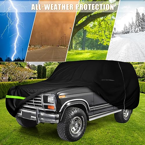 Image of Waterproof Car Covers Replace for 1978-1996 Ford Bronco, 6 Layers All Weather Custom-fit Car Cover with Zipper Door & Windproof Bands for Snow Rain Dust Hail Protection