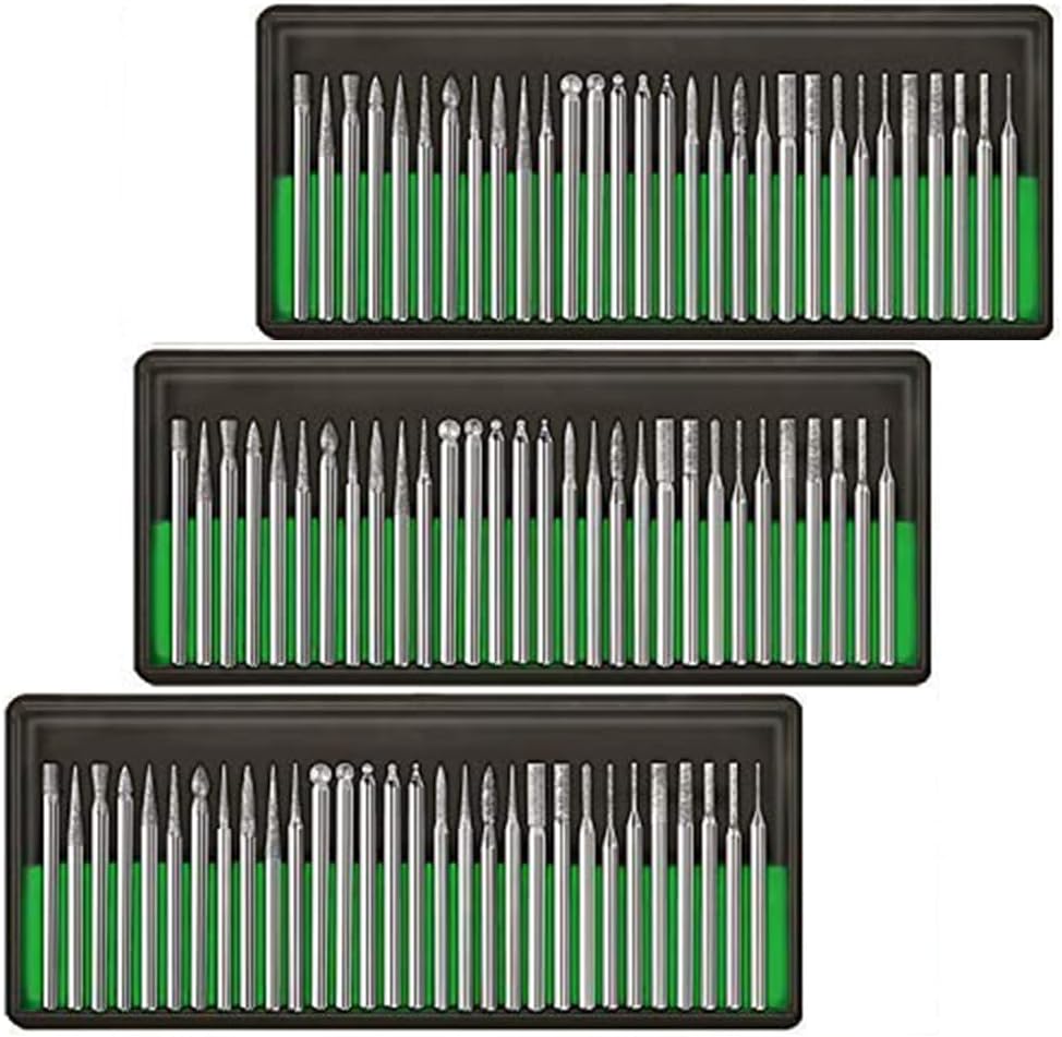 Diamond Burr Bits,Carving Burr Bits,Drill Kit for Rotary Tool Metal, Woodworking Router Grinding Engraving Carving- 3/32"(2.35mm) Shank Pack of 90Pcs/ 3 Sets