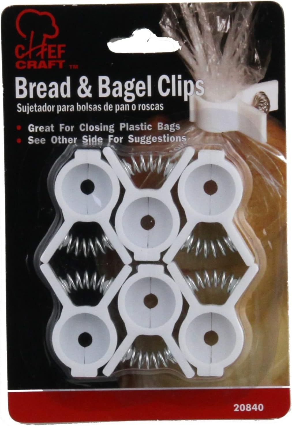 Chef Craft Select Plastic Bread and Bagel Clip, 6 Piece Set, White (Pack of 2)