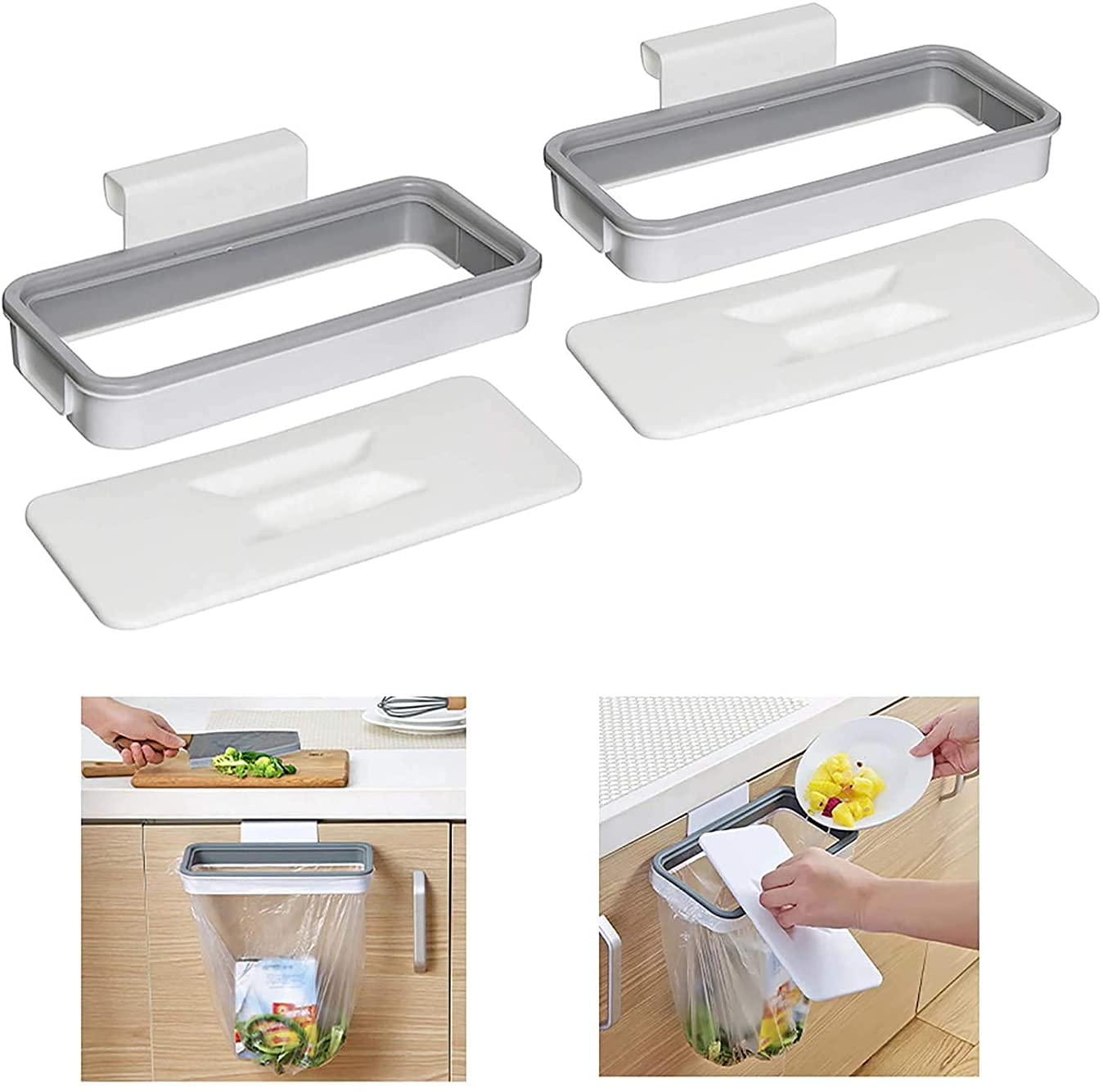 KAM LABELZ Over The Cabinet Door Garbage Holder| Under Kitchen/Sink Counter Hanging Trash Bin Bag Holder| Caravan Motorhome Bin,| Portable Plastic Hanging Organizer Trash Bag Holder with Lid