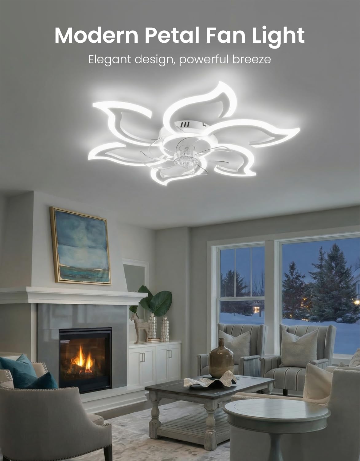 Lampada Ventilatore da Soffitto, Compatibile con Alexa Google Home, Intelligente Pale da Soffitto con Luce e Telecomando, Dimmerabile, Reversibile 6 Velocità, Motore DC, Bianco