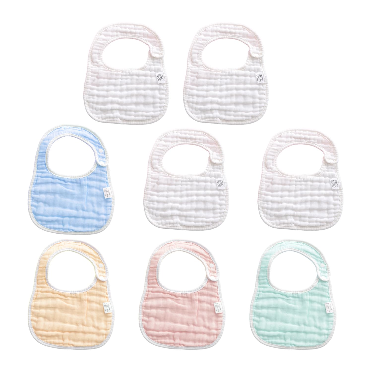 WUFGWBD 8-Piece Baby Bib Set, Soft & Absorbent Gauze Bibs, Blue, Pink, Green, Yellow, White, Unisex, Infant, Easy to Clean, Feeding Bibs