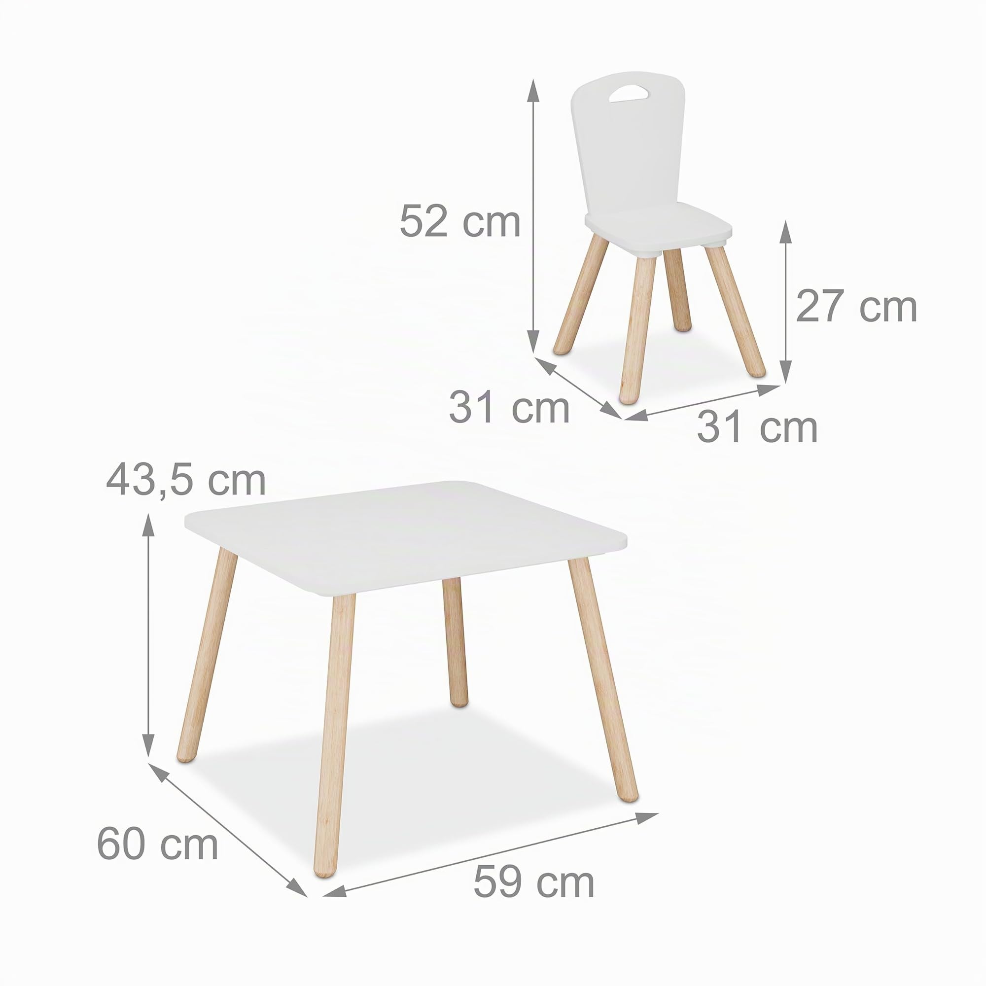 Relaxdays Tavolino da Bambini con Sedie 2 Posti Legno MDF 43,5x59x60 cm Marrone Bianco