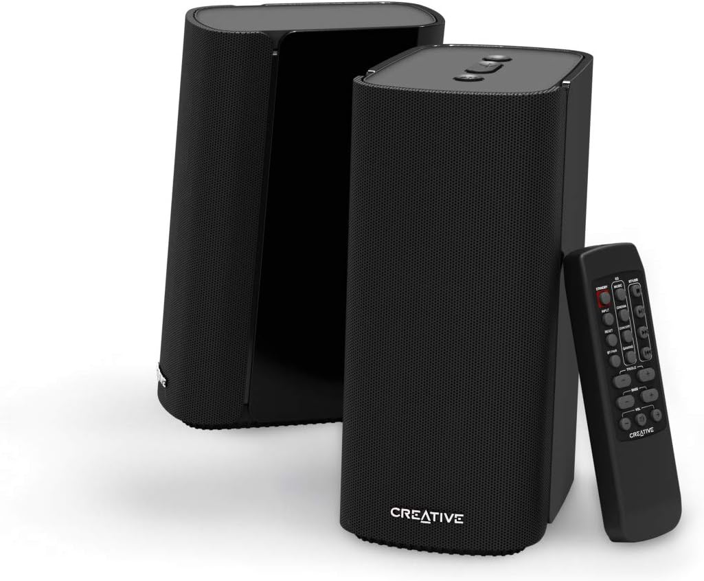 T100 2.0 Compact Hi-Fi Desktop Speakers, up to 80W Peak Power with Bluetooth 5.0, Optical-in, AUX-in, Wide Soundstage and Audio Clarity with Bass Control for Computers and Laptops (Black)