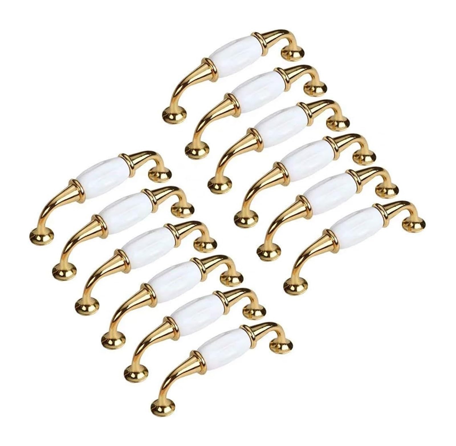 Opeximatun Ceramic Drawer Knobs, 12 Pcs Multicolor Ceramic Zinc Cabinet Handles 96mm Hole Distance(Golden,Hole Distance 96 mm/3.78)