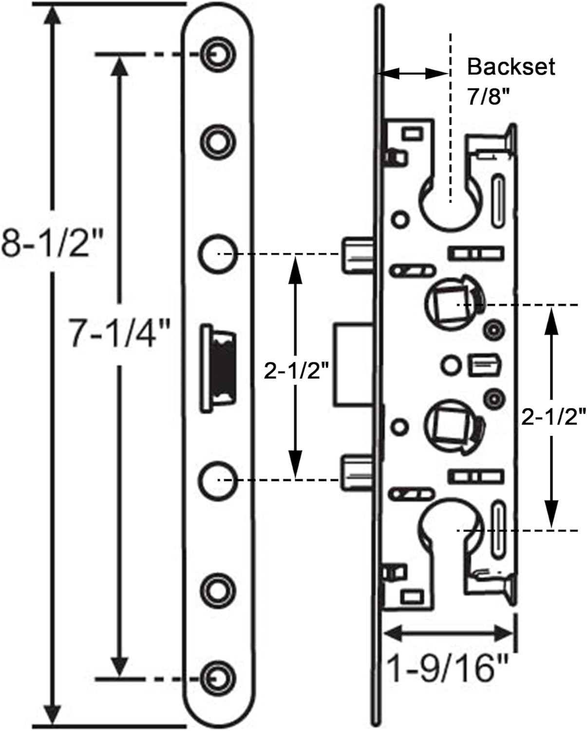 2 Point Bolt Mortise Lock Replacement Fits for Pella Storm Doors ONLY, 2-1/2" Handle PZ, 7/8" Backset, 7-1/4" Faceplate Screw Hole Centers, Bolts Spaced at 2-1/2", Non-Handed, Black
