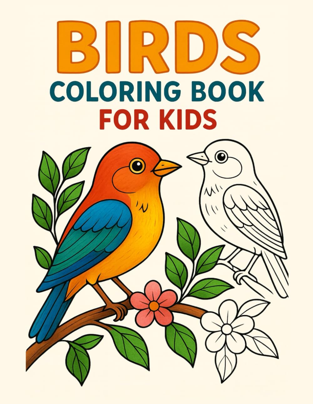 Birds Coloring Book for Kids: Ages 3–8: Big and Easy Cute Bird Coloring Pages | Fun, Simple Bird Illustrations for Toddlers & Young Children | Relaxing Animal Coloring Book
