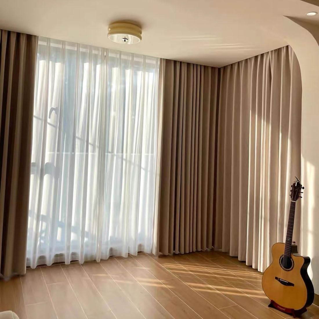 Système de tringle à rideaux double rangée silencieuse pour faux plafond - 1,16 m (3,8 pi) marron, idéal pour préserver l'intimité dans les espaces ouverts, fonctionnement fluide, installati