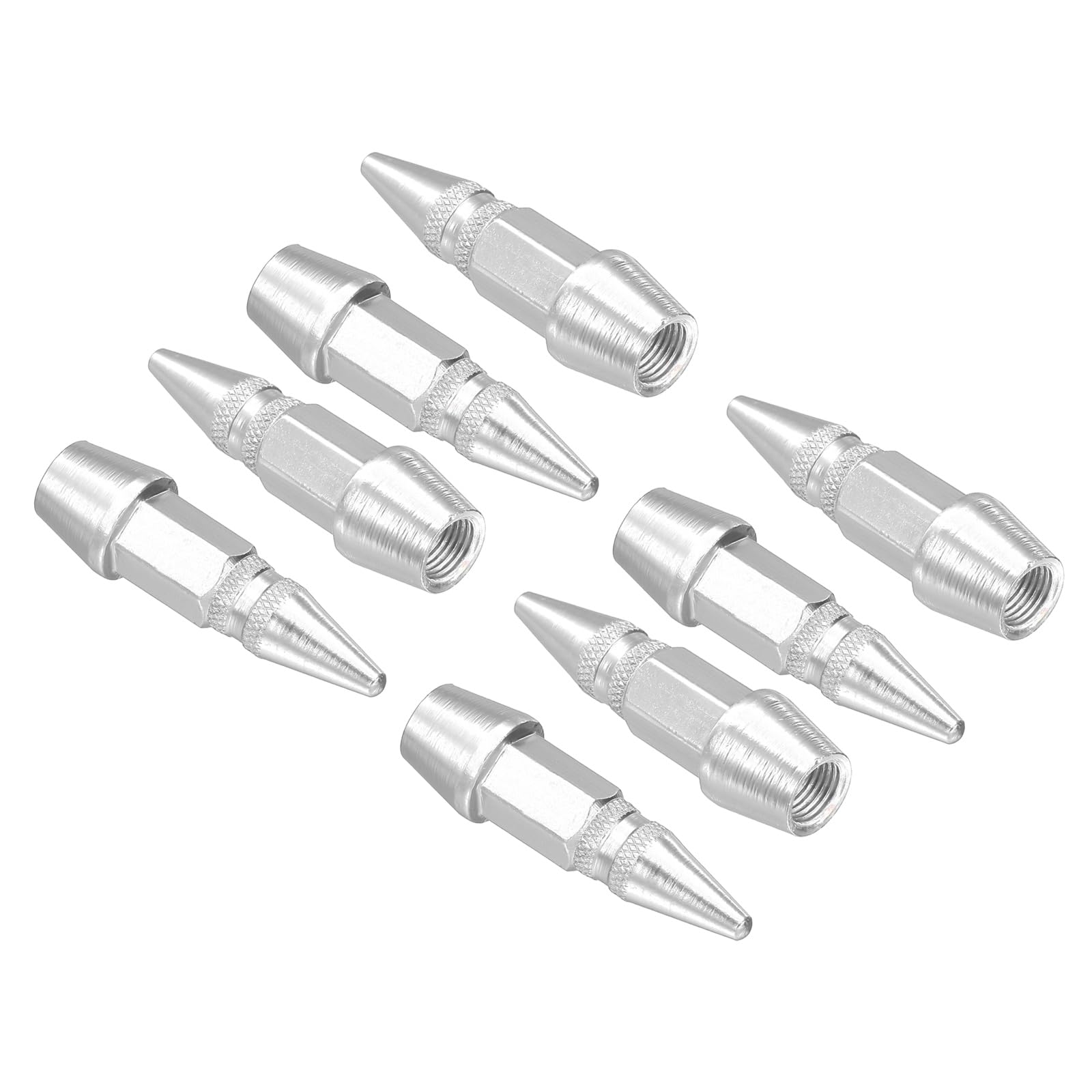 PATIKIL Spiked Shape Tire Valve Stem Caps 45mm, 8 Pcs Aluminum Alloy Car Wheel Valve Cap Universal Dustproof Tire Valve Covers for Car Bike Motorcycle Truck, Silver