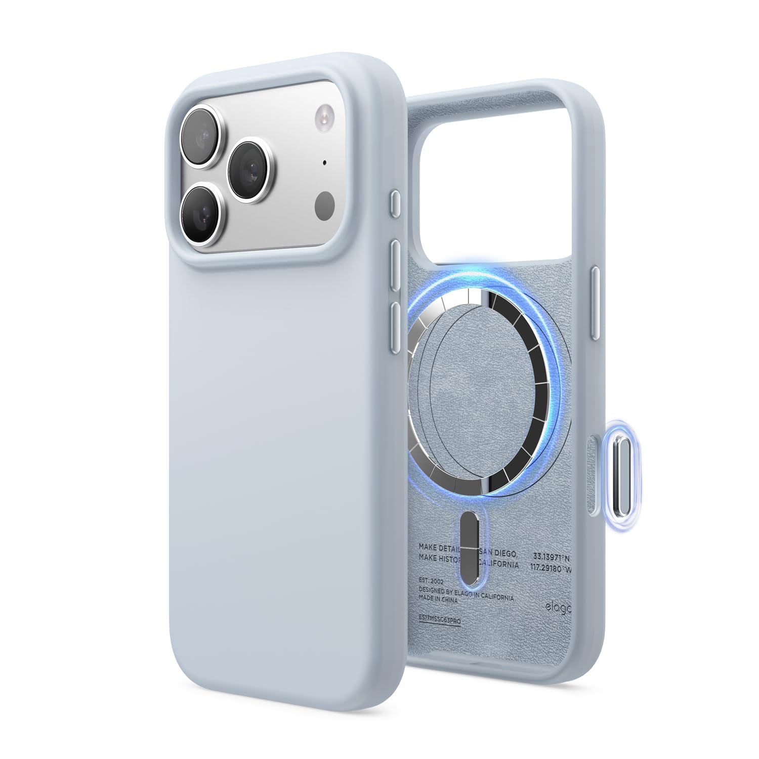 elago Cover Magnetica in Silicone Liquido per iPhone 18 Pro/17 Pro [6,3"] | Compatibile con MagSafe, Antiurto, Sottile, Finitura Soft-Touch (Azzurro Chiaro)