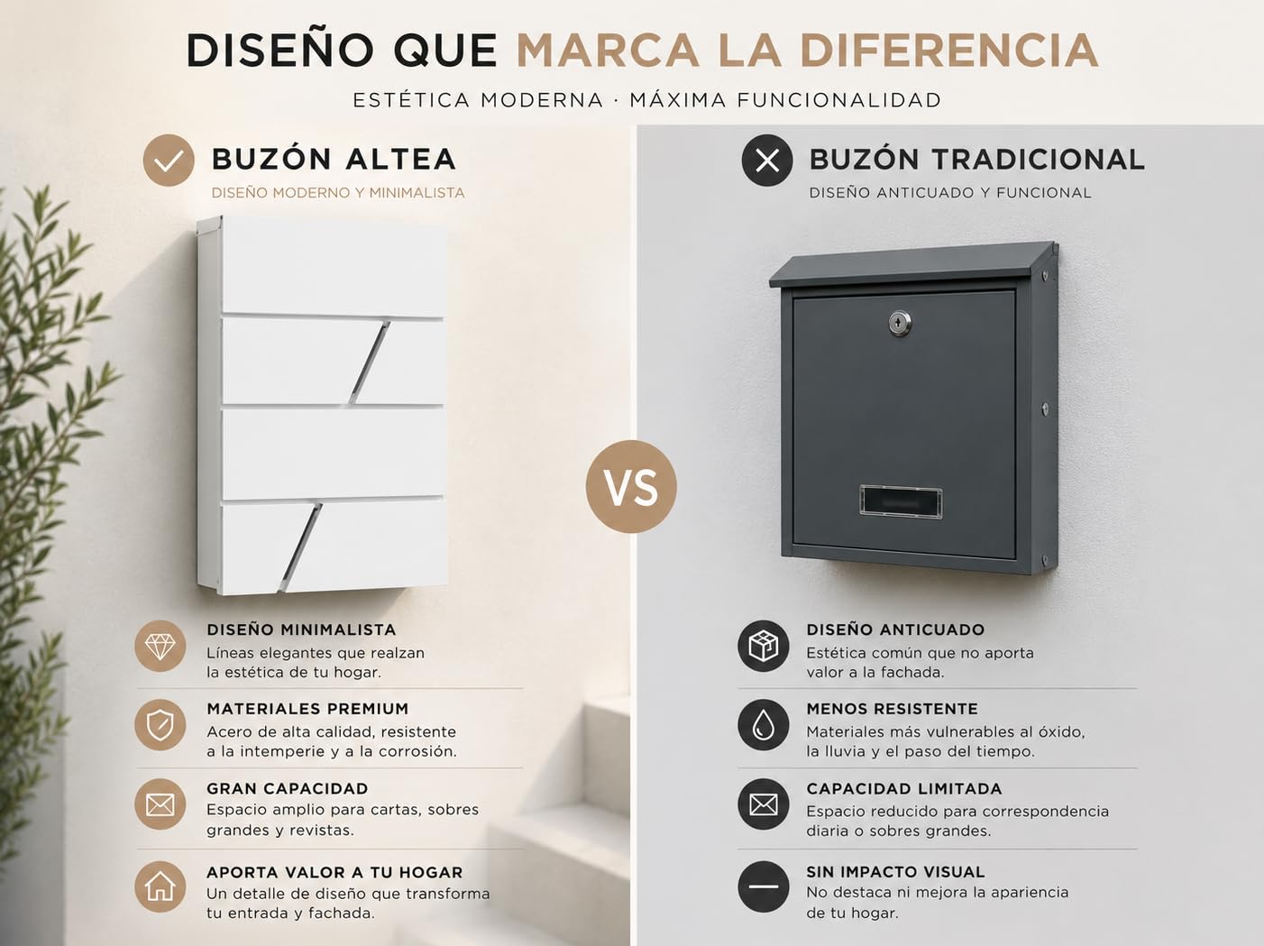 FERPASA® - Buzón Moderno de Pared para Exterior – Diseño Minimalista Premium en Acero Termolacado – Resistente a la Intemperie – Incluye Accesorios de Instalación (Negro)
