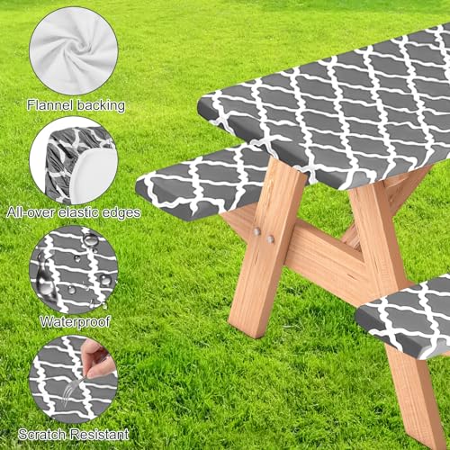 Nappe de camping en vinyle imperméable avec élastique pour table et bancs extérieurs - 4