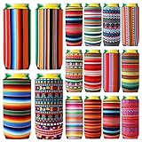 Nitial 16 Pcs Mexican Soda Cooler Sleeve Summer Neoprene Can Cover for 12 oz Beer Bottle Drink Sleeve Beverages Fiesta Party Decorations Cinco De Mayo Party Supplies(6.1 x 3.54'')