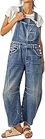 LOVEIMGS Women's Y2K Baggy Barrel Jeans Overalls - Wide Leg Denim Bib Jumpsuit, Vintage Boyfriend Patchwork Pants