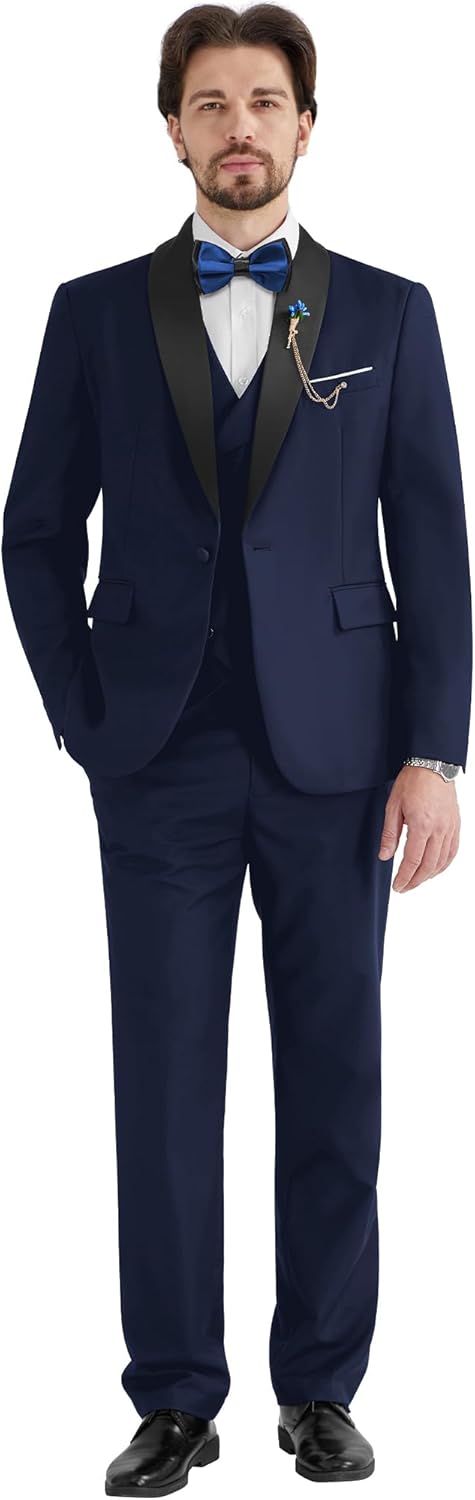 MAGE MALE Men's Slim Fit 3 Piece Suit One Button Solid Shawl Lapel Blazer Jacket Vest Pants Set with Tie Pocket Square - Image 6