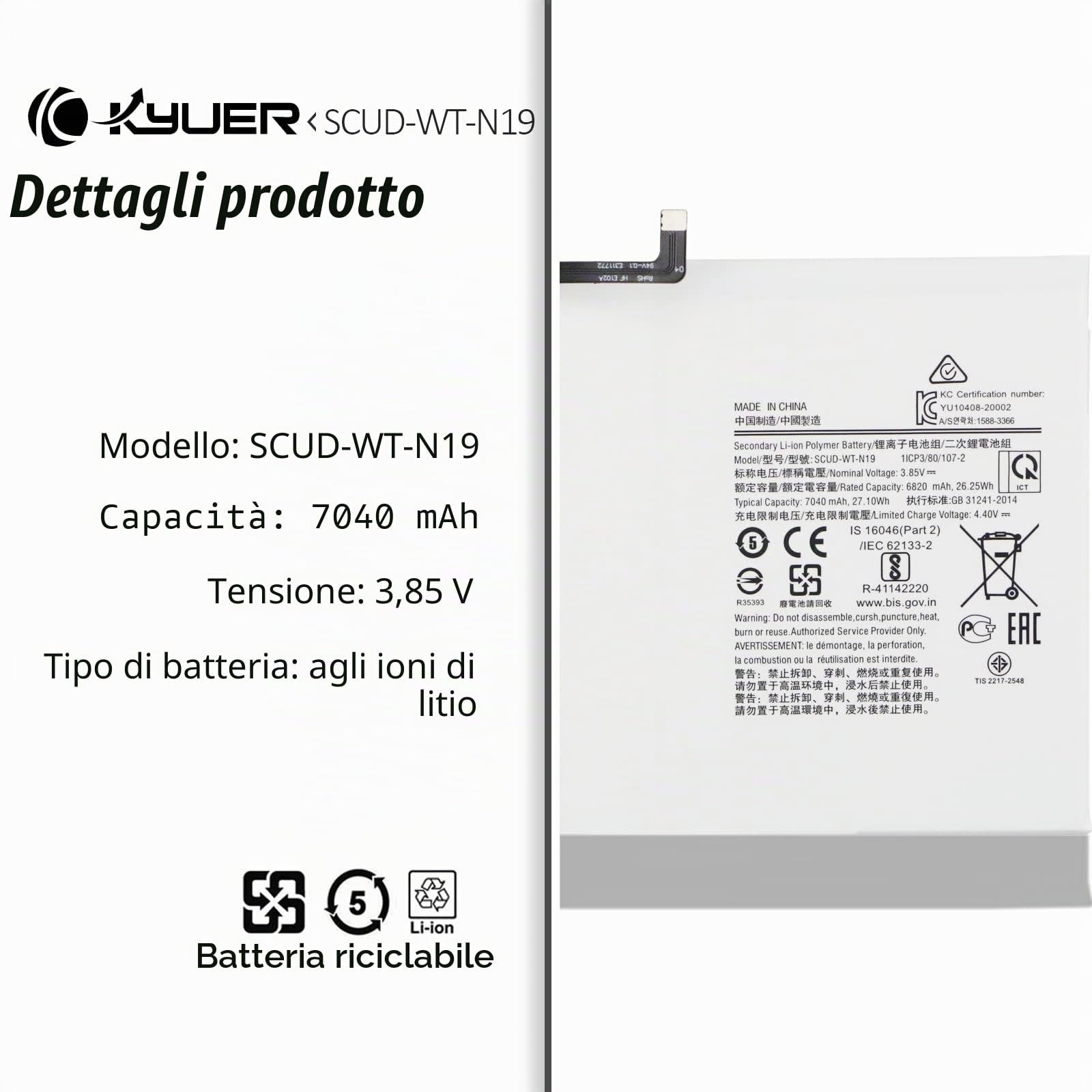 SCUD-WT-N19 Tablet Batteria per Samsung Galaxy Tab A7 10.4 (2020) SM-T500 SM-T505 SM-T500N SM-T505N SM-T503 SM-T507 SM-T507N WiFi LTE Cellular 10.4" Replacement Battery with Tools 27.1Wh 7040mAh
