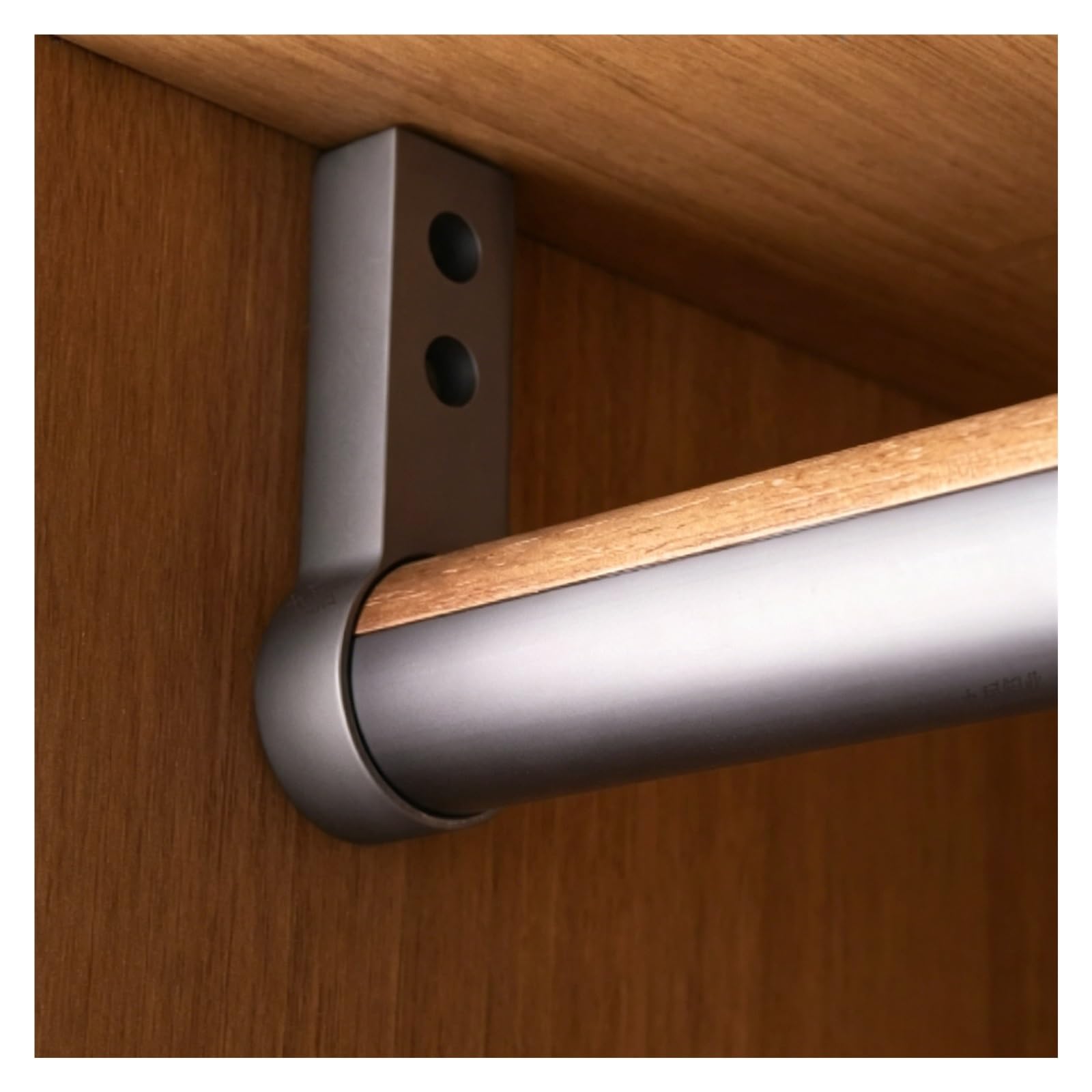 Aluminum & Wooden Closet Rod for Wardrobe, Cuttable Hanger Rods with Flanges, Space Saving Clothing Bar for Hanging Clothes(Gray,28inch/71.1cm)