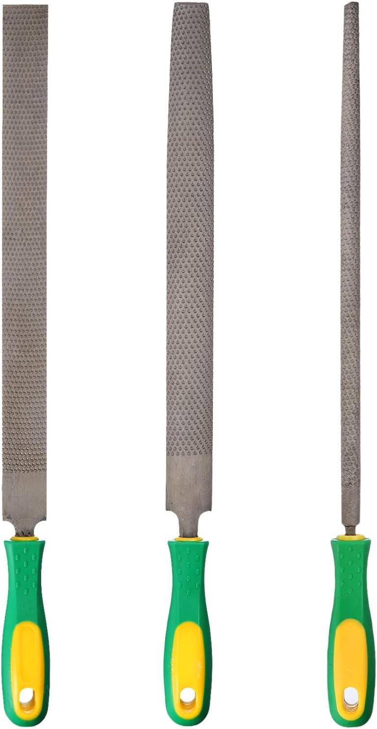 HARFINGTON 3pcs Wood Rasp File Set 12" Steel Flat/Round/Half-Round Cut File Rasp Multifunctional Hand Files with Plastic Handle for Woodworking Sharpening Wood Metal