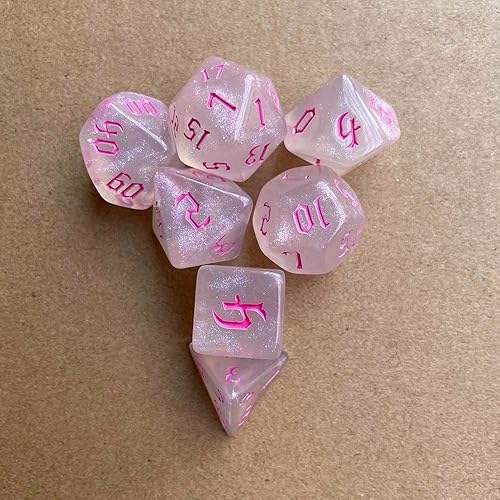 Miniatura 4 de 7 dados poliédricos DND blancos, dados acrílicos para juegos de mesa, juegos de rol, recuerdos de fiesta familiar (rosa)