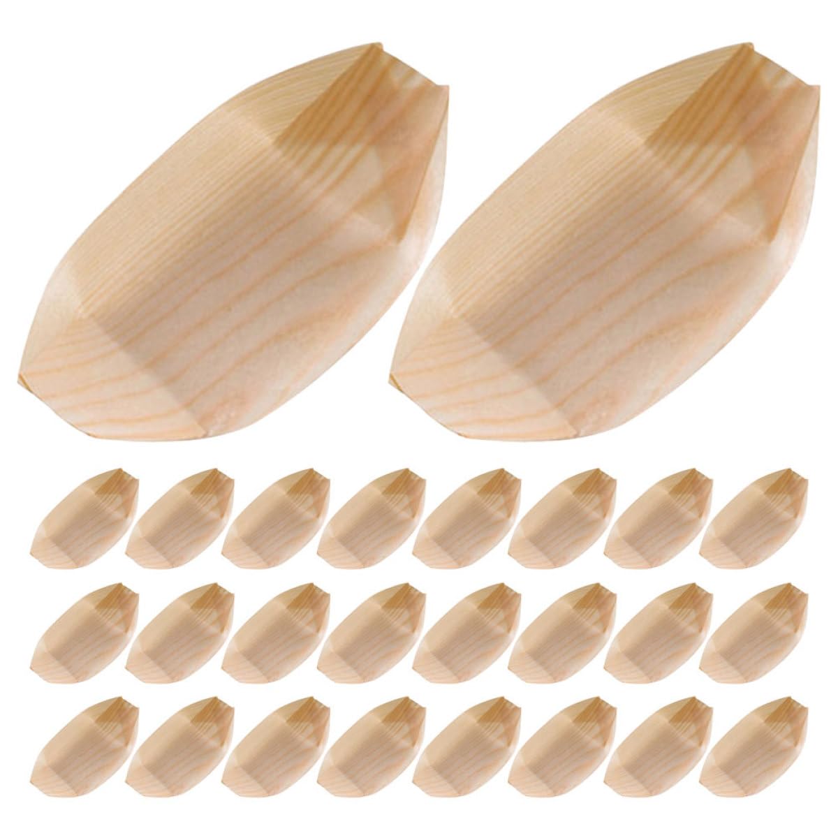Platos de madera para fiestas y reuniones familiares con forma de barco para aperitivo, 100 u