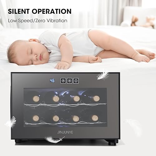 Miniatura 8 de Refrigerador de vino de 8 botellas, refrigerador de vino pequeño, enfriador de vino de encimera con control de temperatura, mini puerta de vidrio