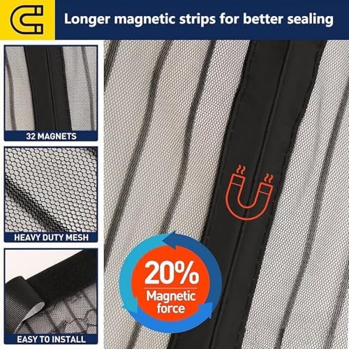 Heavy Duty Double Door Magnetic Screen - Self-Adhesive Mesh Bug Net with Magnetic Closure for Sliding, Front, Back, Patio, and Balcony Doors - Easy Install Mosquito Curtain
