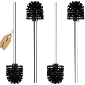 Toilet Brush Pack of 4 Toilet Brushes with Stainless Steel Handle Standing Stainless Steel Toilet Brushes for Bathroom Toilet Ergonomic Elegant Durable Diameter 6.5 cm Black