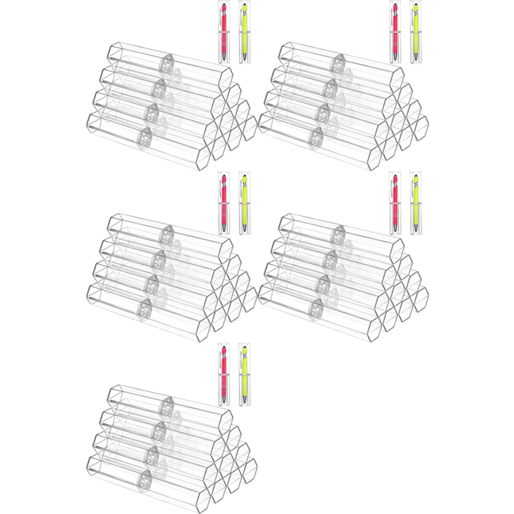 Jnchdghwa 50 Pcs Acrylic Pen Boxes Clear Ballpoint Pen Case Pencil Gift Box Pen Storage Container Hexagon Single for School